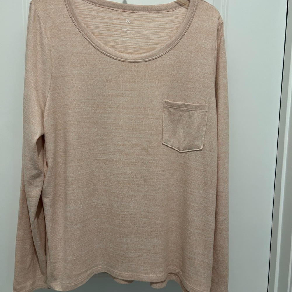 Soft Pink Long Sleeve Top with Pocket